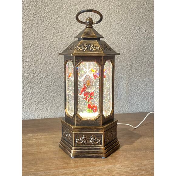 10” Lighted Cardinal Birds on a Branch Snow Globe Lantern - Picture 1 of 7